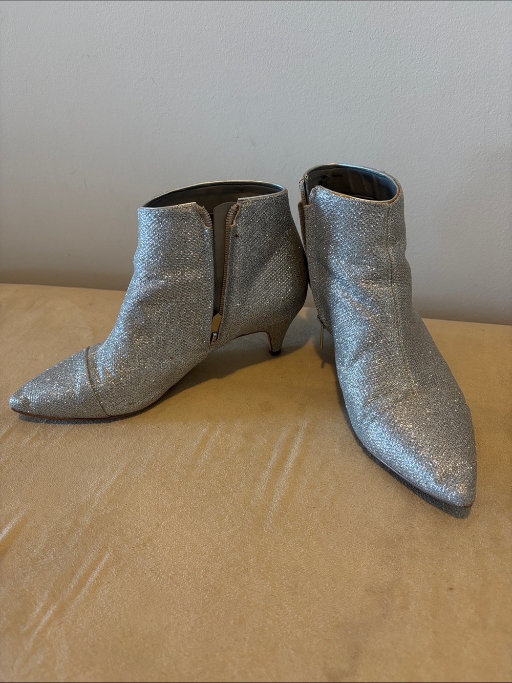 Silver Glitter Pointed-Toe Ankle Booties